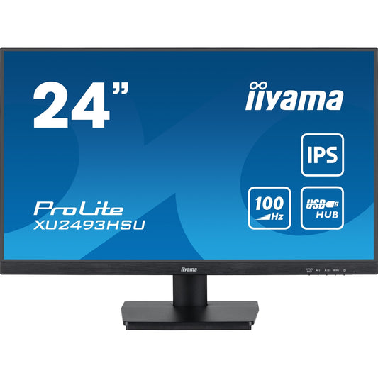iiyama ProLite XU2493HSU-B7 IPS Monitor - 24 Inch, 1920x1080 Full HD (1080p) @ 100 Hz, 250 cd/m, 1ms, USB-Hub, HDMI, DisplayPort, speakers, VESA, Matte Black - PC Gear UK