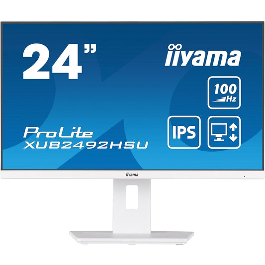iiyama 24 Inch IPS Monitor XUB2492HSU-W6, Height Adjustable, Full HD, 100Hz, 0.4ms, FreeSync, HDMI, Display Port, USB Hub, White - PC Gear UK