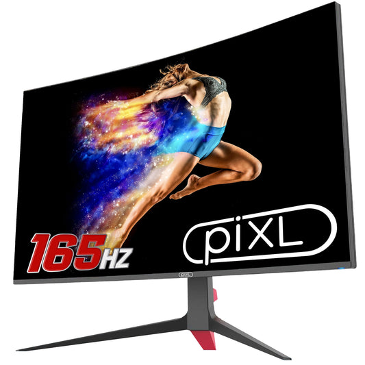 piXL CM32GF5 32 Inch Curved Gaming Monitor, 144Hz/ 165Hz, 1ms Response Time, Frameless, Freesync, G-Sync, 1920 x 1080 Full HD, DisplayPort, HDMI, VESA Mount, Internal PSU, Black Finish - PC Gear UK