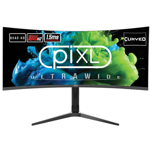 piXL CM34C7 34 Inch Ultrawide Curved Gaming Monitor, 165Hz, 1.5ms Response Time, 3440x1440 Resolution, HDMI, DisplayPort, USB-C, USB-B, USB-A x 2, Audio, R1500 Curve, Height Adjustable, 3 Year Warranty (Copy)