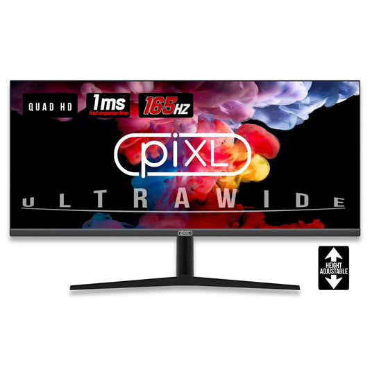 piXL 34-inch UWQHD UltraWide 165Hz Gaming Monitor with 100% sRGB Colour Gamut, Quad HD 3440 x 1440 IPS Panel & 1ms Response Time, 3 Year Warranty & Speakers - PC Gear UK