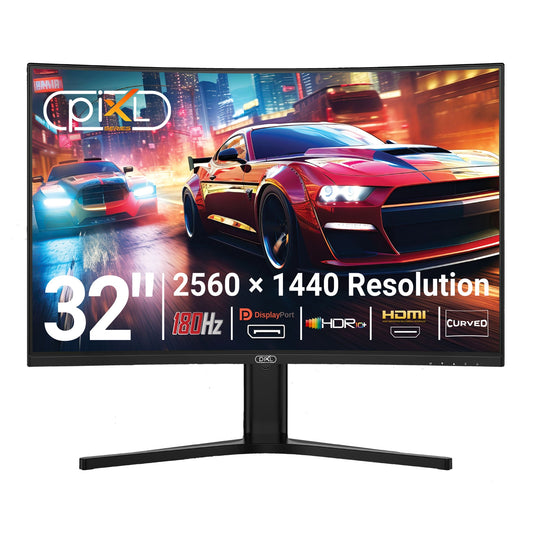 piXL X-Series 27GS32QIDPHA 32 Inch QHD IPS Gaming Monitor with 180Hz Refresh Rate, 2560 x 1440 Resolution, 1ms Response Time, HDR10+, Adaptive Sync, 2x HDMI 2.0 & 2x DisplayPort 1.4, Height Adjustable