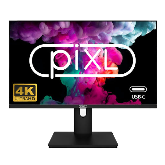 piXL PX27UDH4K 27 Inch Frameless IPS Monitor, 4K, LED Widescreen, 5ms Response Time, 60Hz Refresh Rate, HDMI, Display Port, 2x USB-A, USB-B, USB-C, 16.7 Million Colour Support, VESA Mount, Black Finish, 3 Year Warranty - PC Gear UK