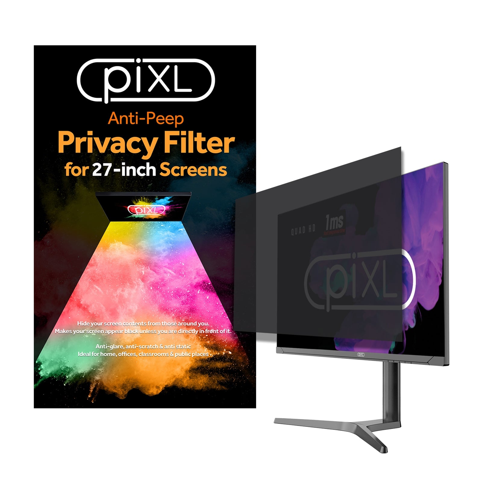 piXL 27 Inch Monitor Anti-Peep Privacy Screen Filter, Anti-Glare, Anti-Static, Blackout - PC Gear UK