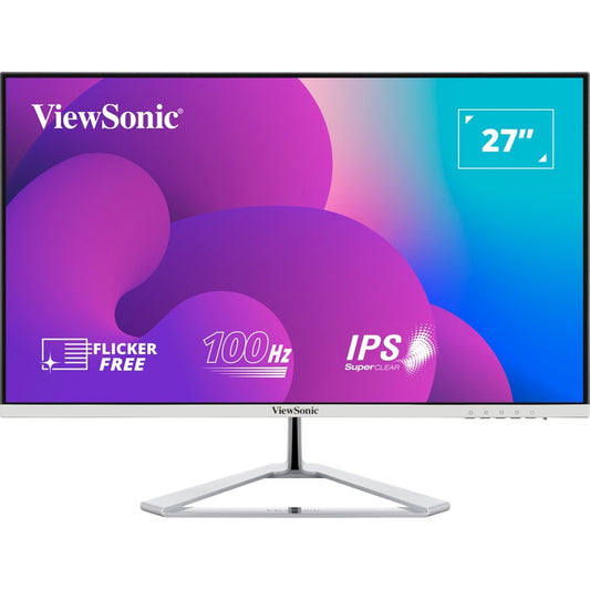 Viewsonic VX2776-SMH 27 Inch IPS Frameless Monitor, Full HD, 100Hz, 4ms, VGA, 2xHDMI, Int PSU, VESA, Chrome Stand, Speakers - PC Gear UK