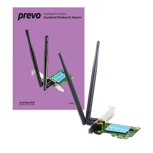 Prevo 1200mbps AC1200 PCI-Express Dual Band Wireless AC Adapter with Detachable Antennas and Additional Low Profile Bracket - PC Gear UK