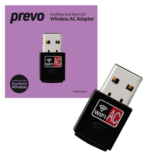 Prevo USBW5 600Mbps AC600 Dual Band USB Wireless AC Network Adapter - PC Gear UK