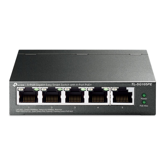 TP-Link TL-SG105PE 5-Port Metal Gigabit Easy Smart PoE Switch with 4-Port PoE+ (65W) - PC Gear UK