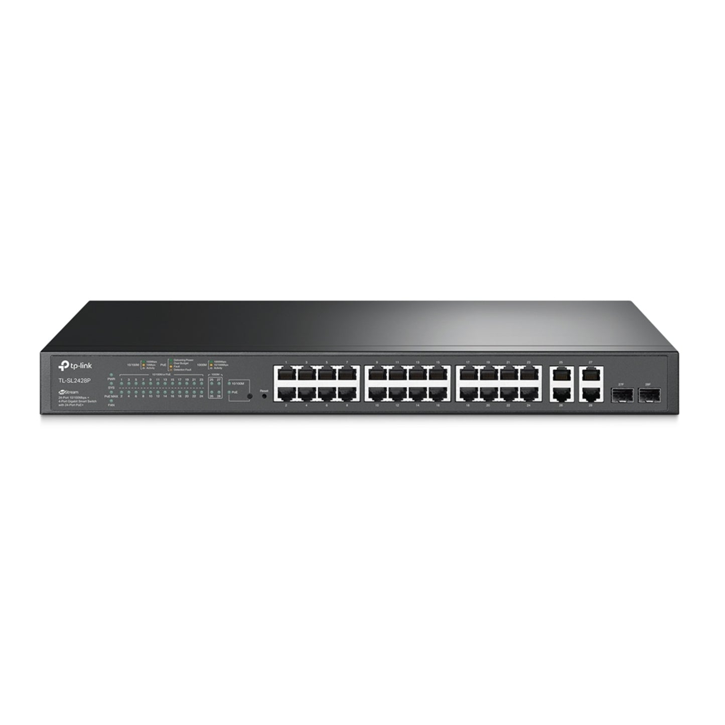 TP-Link TL-SL2428P 24-Port Metal 10/100Mbps + 4-Port Gigabit Smart Switch with 24-Port PoE+ (250W) - PC Gear UK
