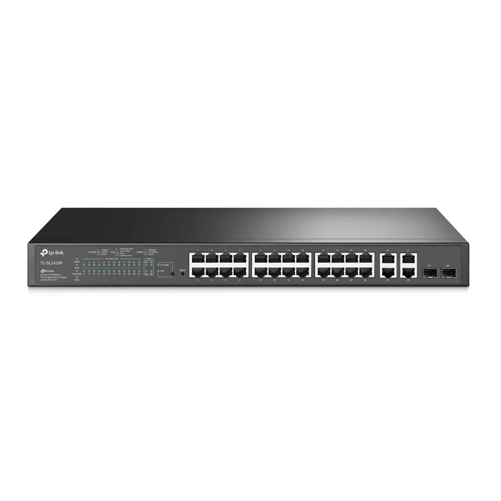 TP-Link TL-SL2428P 24-Port Metal 10/100Mbps + 4-Port Gigabit Smart Switch with 24-Port PoE+ (250W) - PC Gear UK