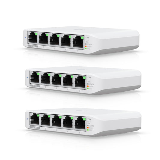 Ubiquiti USW-FLEX-MINI-3 UniFi USW Flex Mini 5 Port Smart Managed POE/USB C Powered Gigabit Network Switch (Triple Pack, No PSU) - PC Gear UK
