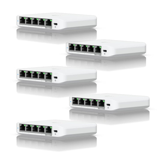 Ubiquiti USW-FLEX-MINI-5 UniFi USW Flex Mini 5 Port Smart Managed POE/USB C Powered Gigabit Network Switch (Five Pack, No PSU) - PC Gear UK