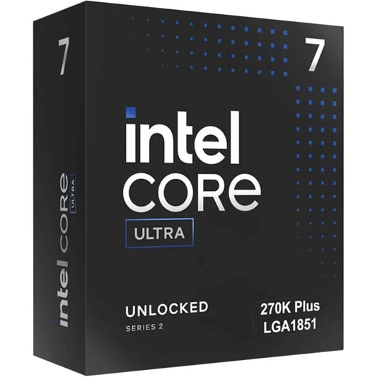 Intel Core Ultra 7 processor 270K Plus, 24 Cores, 24 Threads, 3.2GHz up to 5.5GHz, LGA 1851 Socket 1700 36MB Cache, 125W, Maximum Turbo Power 250W, Intel Graphics, No Cooler