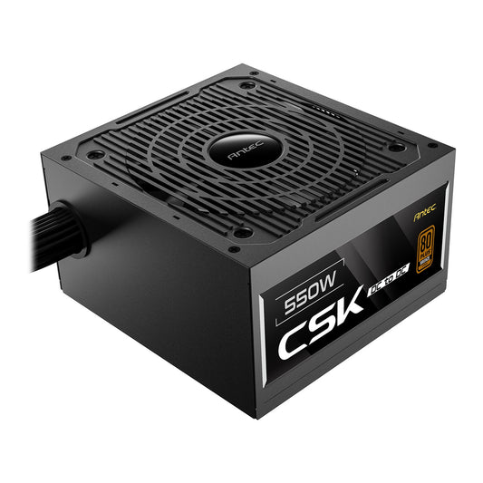 Antec, Antec CSK550DC 550W Power Supply, 80 Plus Bronze Certified, ATX 12V 2.52, Non-Modular, DC-to-DC, Flat Black Cables, 120mm Quiet Fan, UK Plug, ATX 12V 2.52