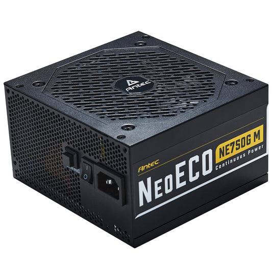 ANTEC NeoECO NE750G M 750W PSU, 120mm Silent Fan, 80 PLUS Gold, Fully Modular, UK Plug, Heavy-Duty Japanese Capacitors, Hybrid Zero RPM Fan Mode - PC Gear UK
