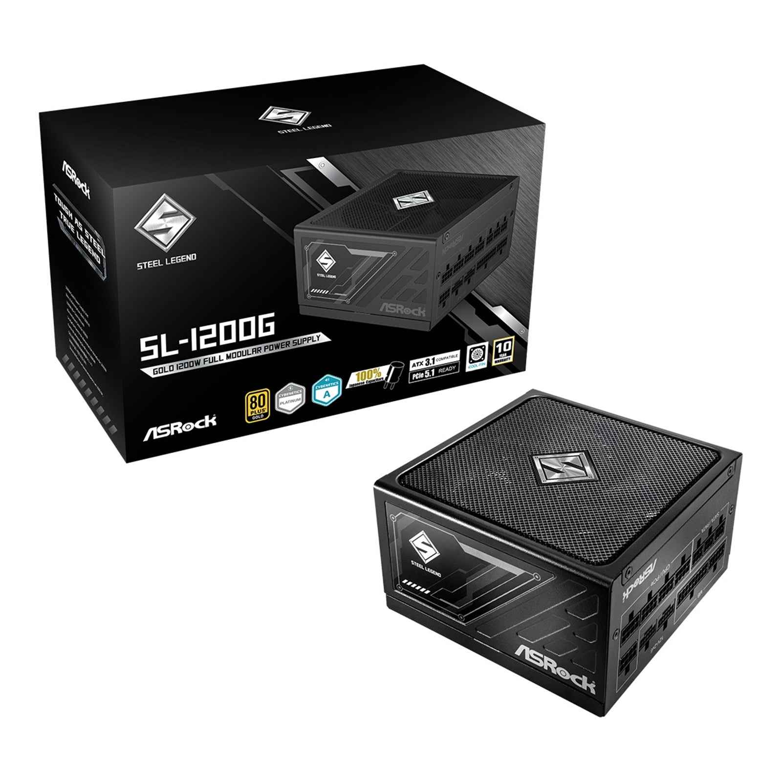ASRock Steel Legend SL-1000G 1000W ATX Power Supply Unit, 80 Plus Gold Certified, 120mm Silent Cooling Fan, High Efficiency PSU