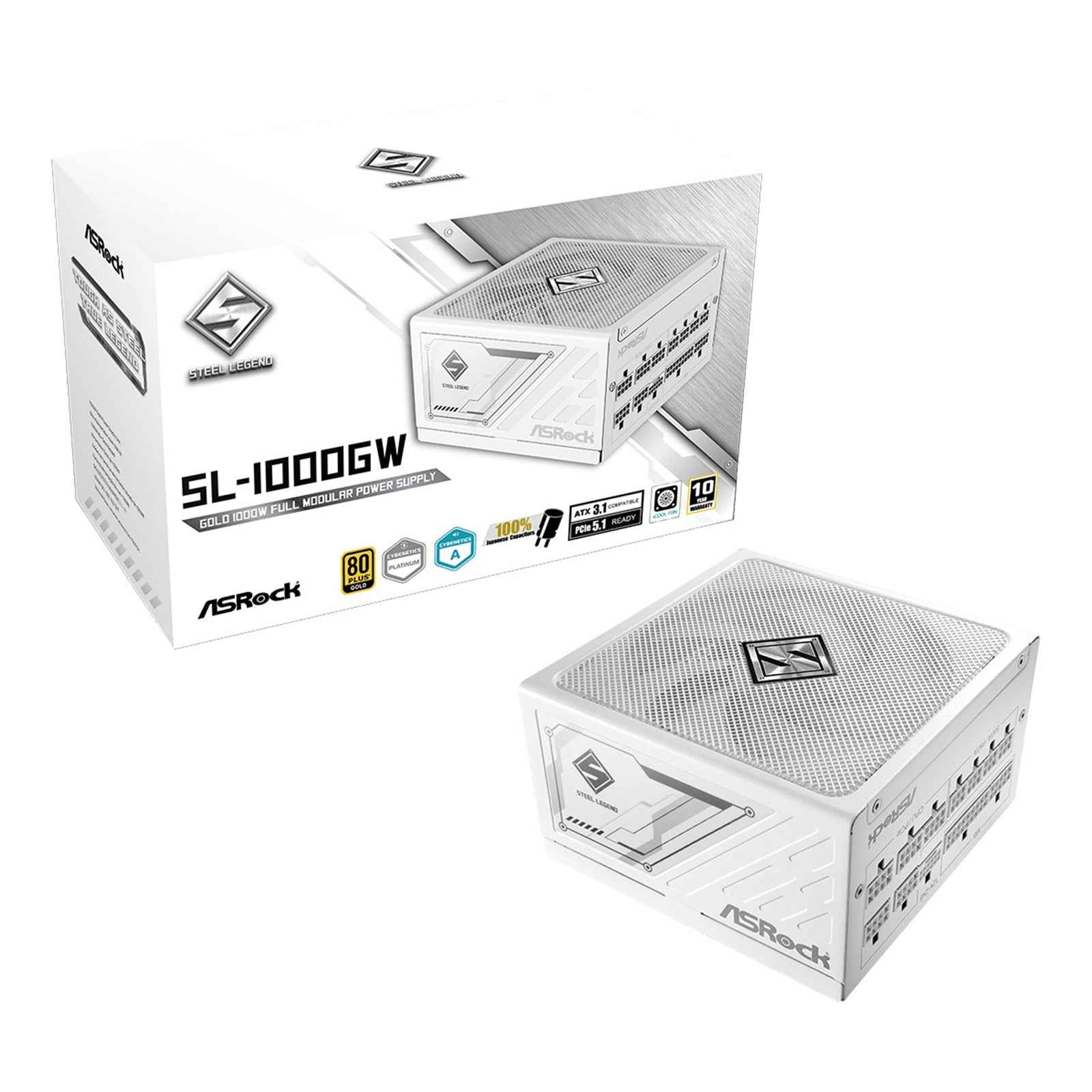 ASRock Steel Legend SL-1000G 1000W ATX Power Supply Unit, 80 Plus Gold Certified, 120mm Silent Cooling Fan, High Efficiency PSU
