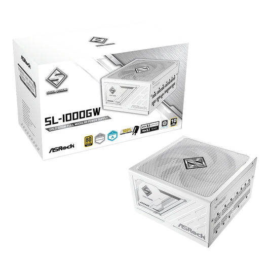 ASRock Steel Legend SL-1000G 1000W ATX Power Supply Unit, 80 Plus Gold Certified, 120mm Silent Cooling Fan, High Efficiency PSU