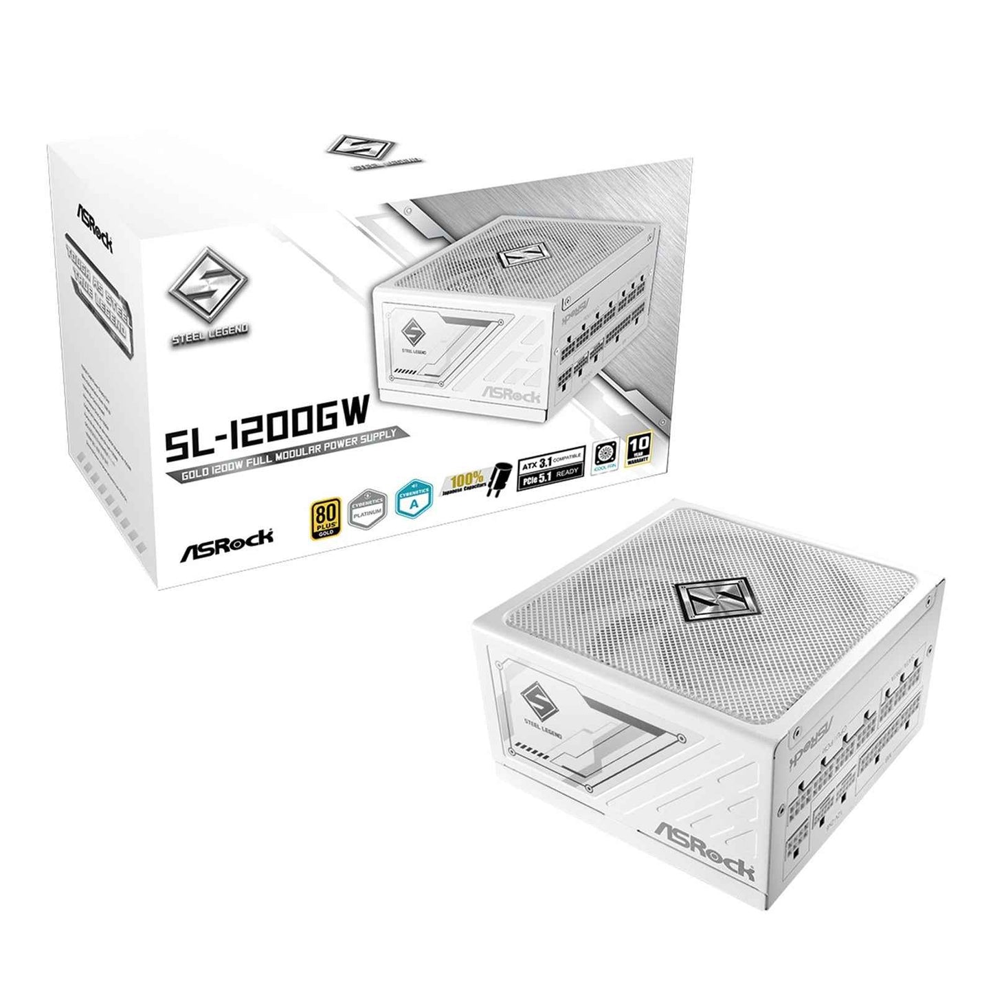 ASRock SL-1200GW 1200W ATX Power Supply Unit, 80 PLUS GOLD Certified, 135mm Striped Axial FDB Fan, High Efficiency PSU
