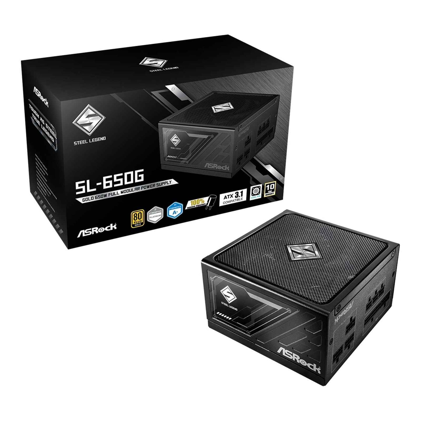 ASRock Steel Legend SL-650G 650W ATX Power Supply Unit, 80 Plus Gold Certified, 120mm Silent Cooling Fan, High Efficiency PSU