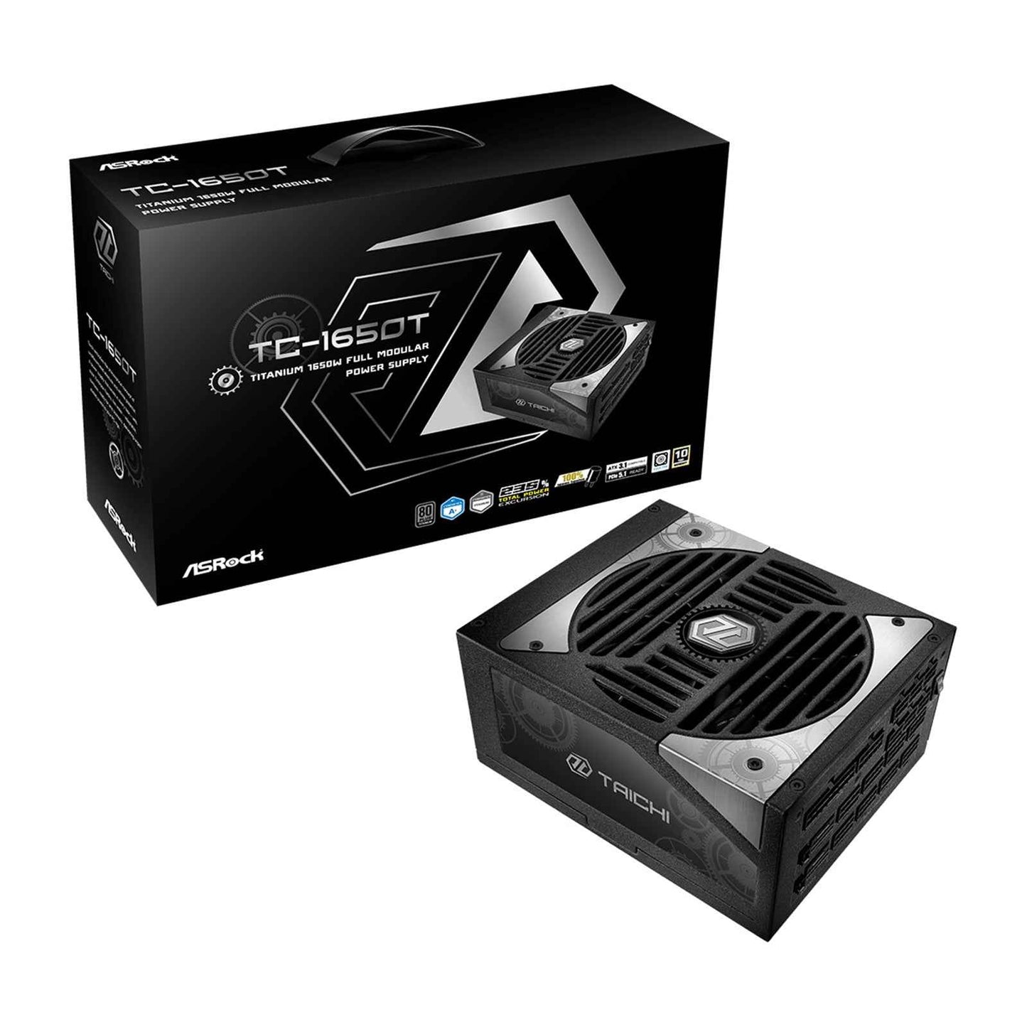 ASRock TC-1650T, 1600W ATX Power Supply Unit, 80 PLUS TITANIUM Certified. 135mm Striped Axial FDB Fan, High Efficiency PSU