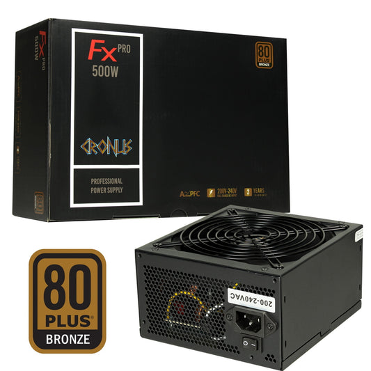 CRONUS 500ATV FX PRO 500W PSU, 140mm Silent Cooling Fan, 80 PLUS Bronze, Non Modular, Flat Black Cables, Supreme Performance - PC Gear UK