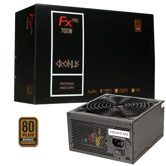 CRONUS 700ATV FX PRO 700W PSU, 140mm Silent Cooling Fan, 80 PLUS Bronze, Non Modular, Flat Black Cables, Supreme Performance - PC Gear UK