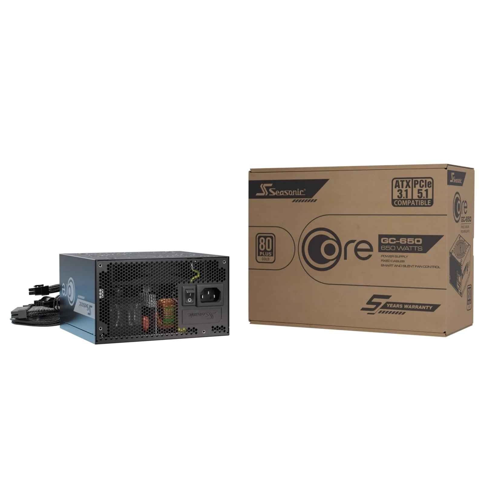 Seasonic CORE GC ATX 3.1  (SRP-CGC651-A5A32SF) 650W PSU, 120mm Fan, 80 PLUS Gold, Fully Modular, Individual Black Cables with Braided Pattern, 7 Years Warranty
