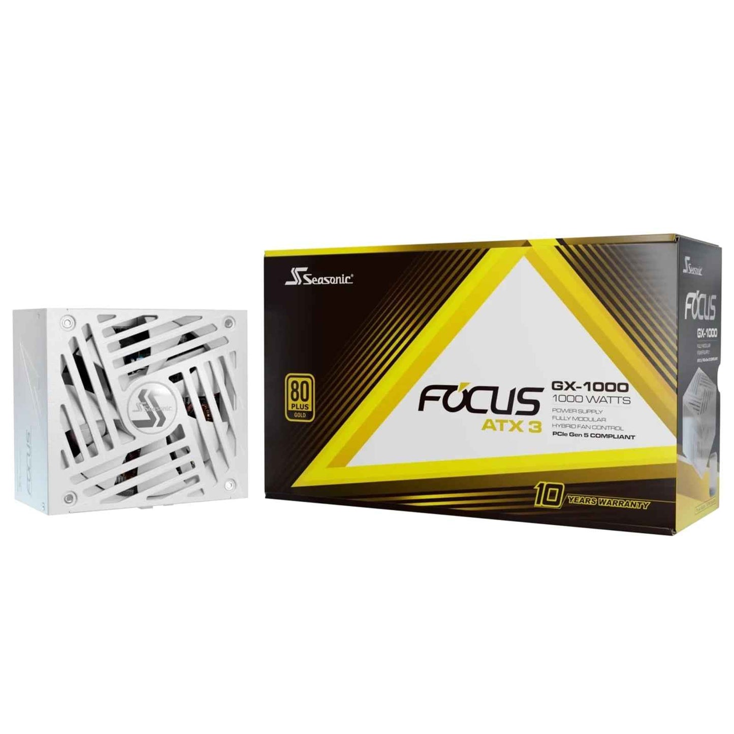 Seasonic FOCUS GX ATX 3.1  (FOCUS-GX-1000-V4-WHITE) 1000W PSU, 135mm Fan, 80 PLUS Gold, Fully Modular, Individual White Cables with Braided Pattern, 12 Years Warranty - WHITE