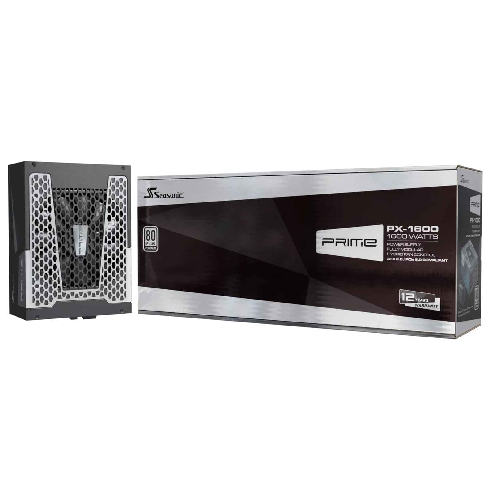 Seasonic PRIME PX ATX 3.1  (PRIME-PX-1600-ATX30   ) 1600W PSU, 135mm Fan, 80 PLUS Platinum, Fully Modular, Individual Black Cables with Braided Pattern, 12 Years Warranty
