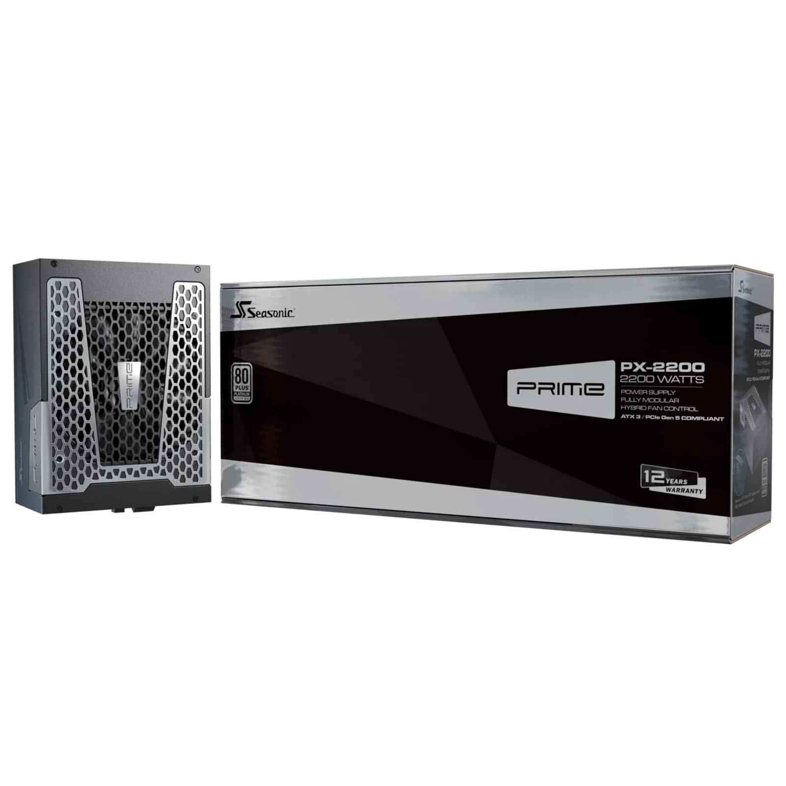 Seasonic PRIME PX ATX 3.1  (PRIME-PX-2200-ATX30  ) 2200W PSU, 135mm Fan, 80 PLUS Platinum, Fully Modular, Individual Black Cables with Braided Pattern, 12 Years Warranty