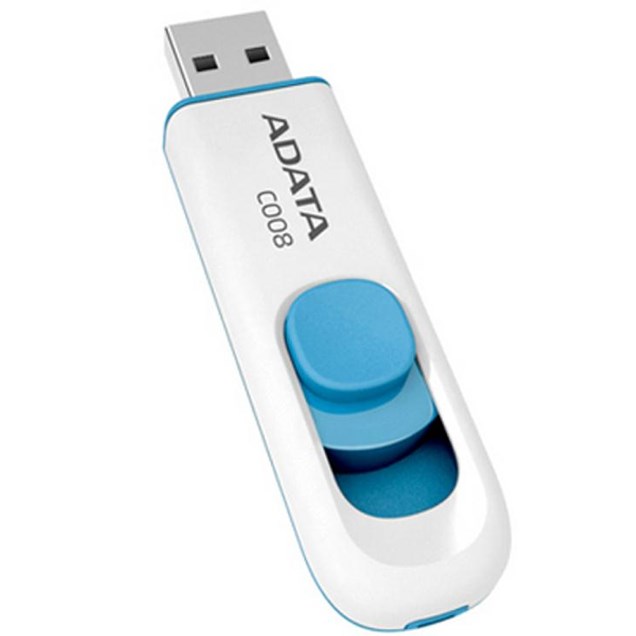 Adata C008 16GB USB 2.0 Flash Drive - Sliding Capless, Blue & White