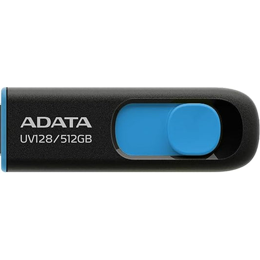 Adata, Adata UV128 512GB USB 3.2 Gen 1 Flash Drive, Black and Blue, Capless