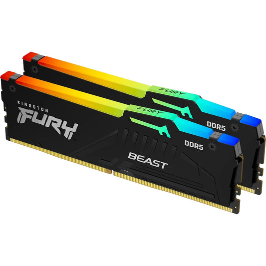 Kingston, Kingston FURY Beast KF560C36BBEAK2-64 64GB (2x 32GB) DIMM System Memory, 6000MHz, DDR5, CL36, Black, RGB, Intel XMP, AMD EXPO, DDR5