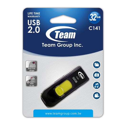 Team C141 32GB USB 2.0 Yellow USB Flash Drive - PC Gear UK