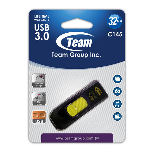 Team C145 32GB USB 3.0 Yellow USB Flash Drive - PC Gear UK