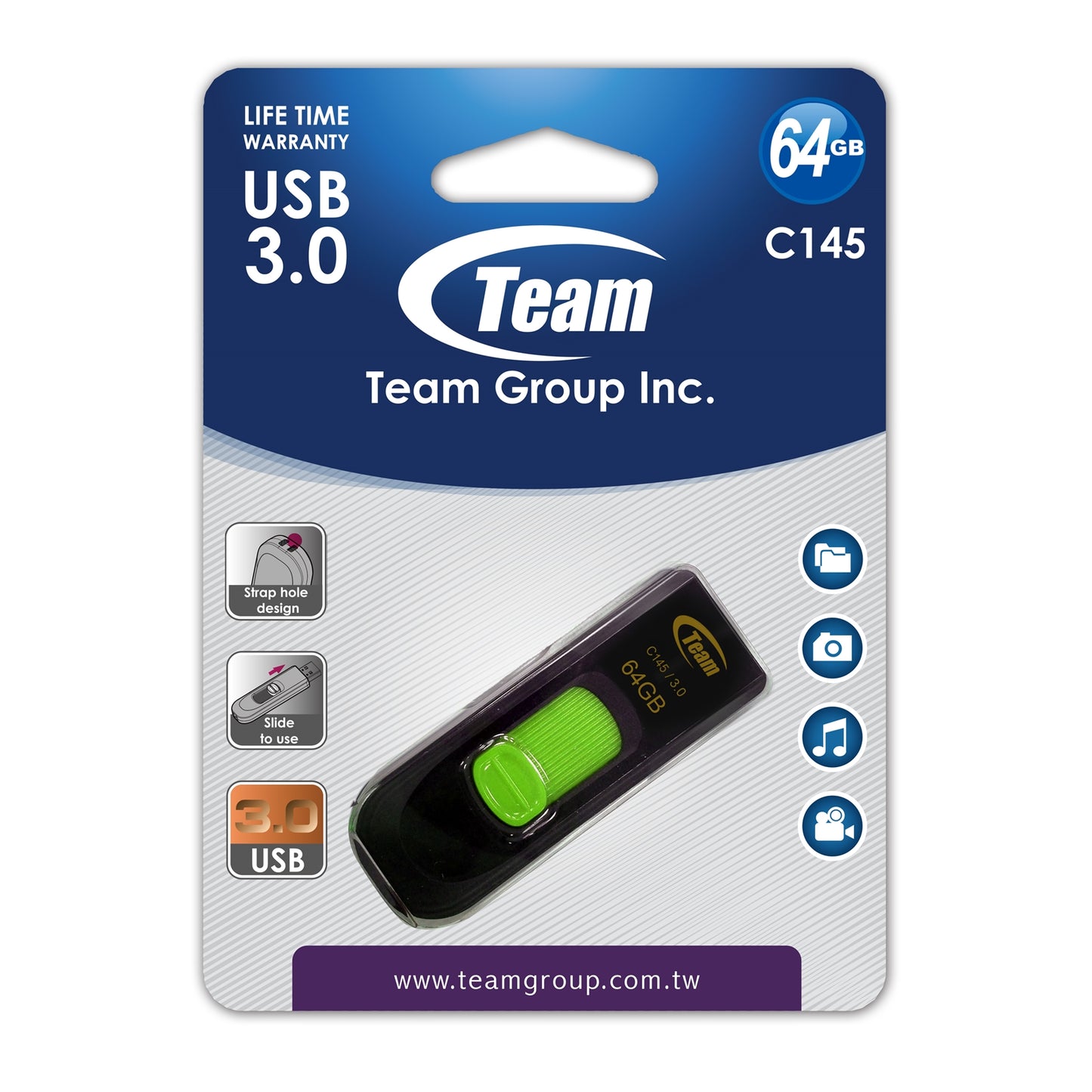 Team C145 64GB USB 3.0 Green USB Flash Drive - PC Gear UK