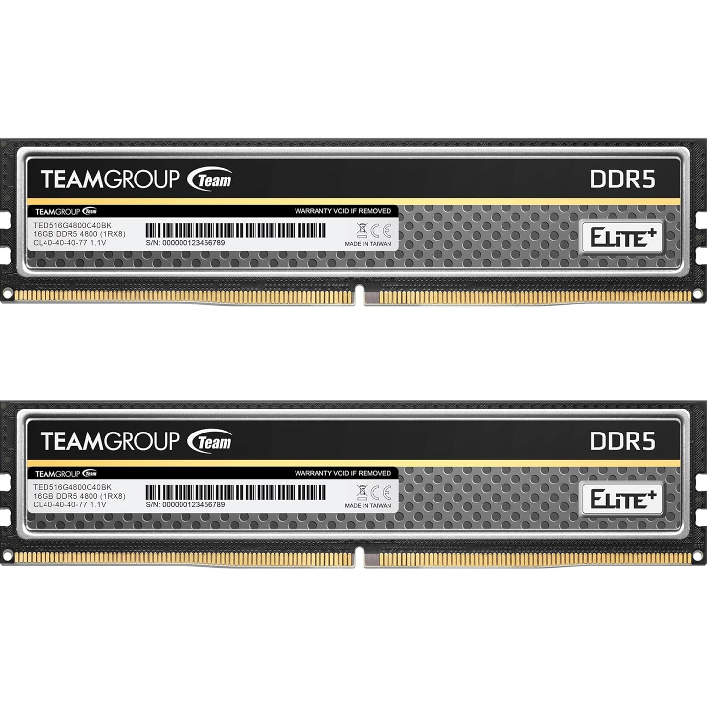 Team Elite Plus TPBD532G4800HC40DC01 32GB DIMM System Memory, DDR5, 4800MHz, 2 x 16GB, 288 Pin, 1.1v, CL40-40-40-77 - PC Gear UK