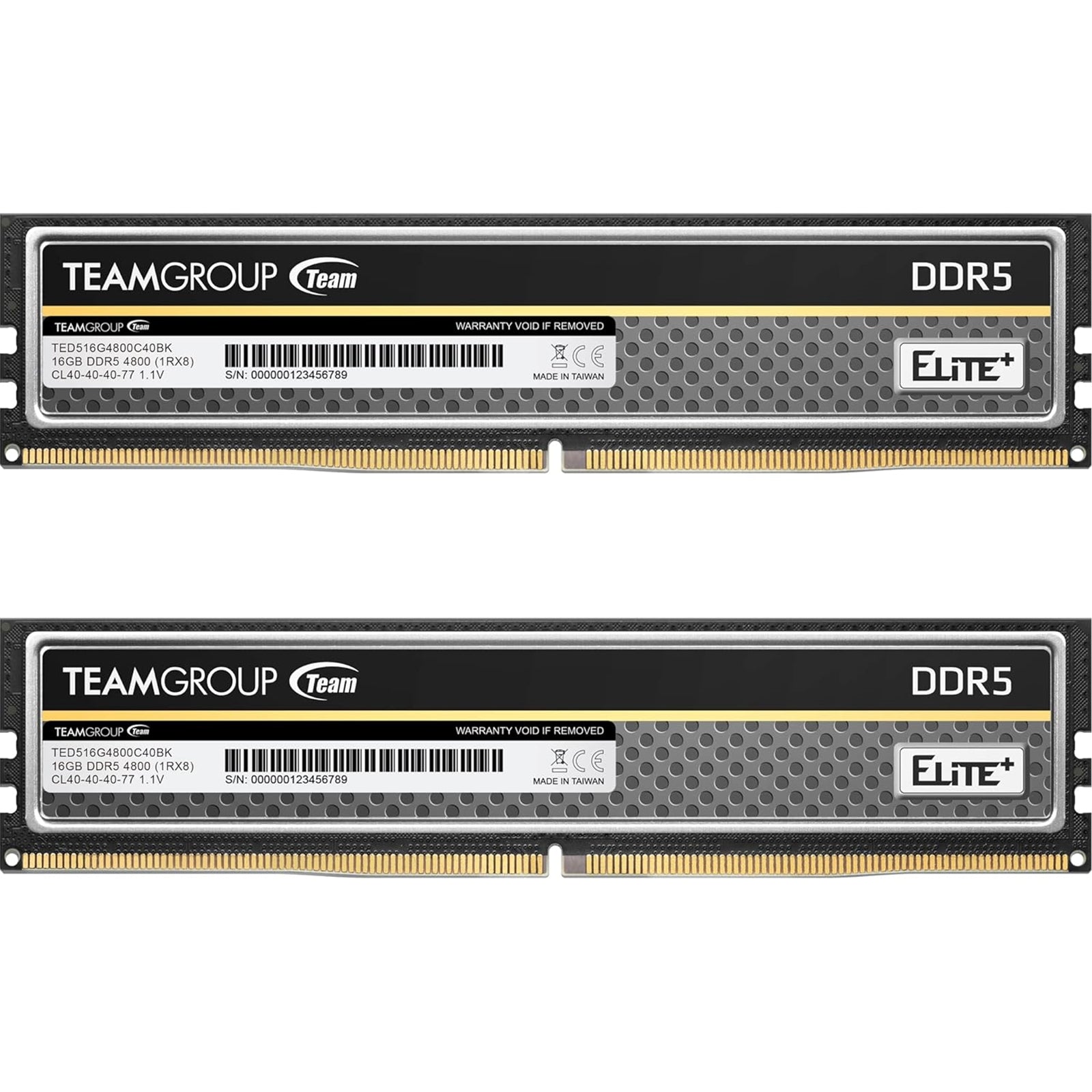 Team Elite Plus TPBD532G4800HC40DC01 32GB DIMM System Memory, DDR5, 4800MHz, 2 x 16GB, 288 Pin, 1.1v, CL40-40-40-77 - PC Gear UK