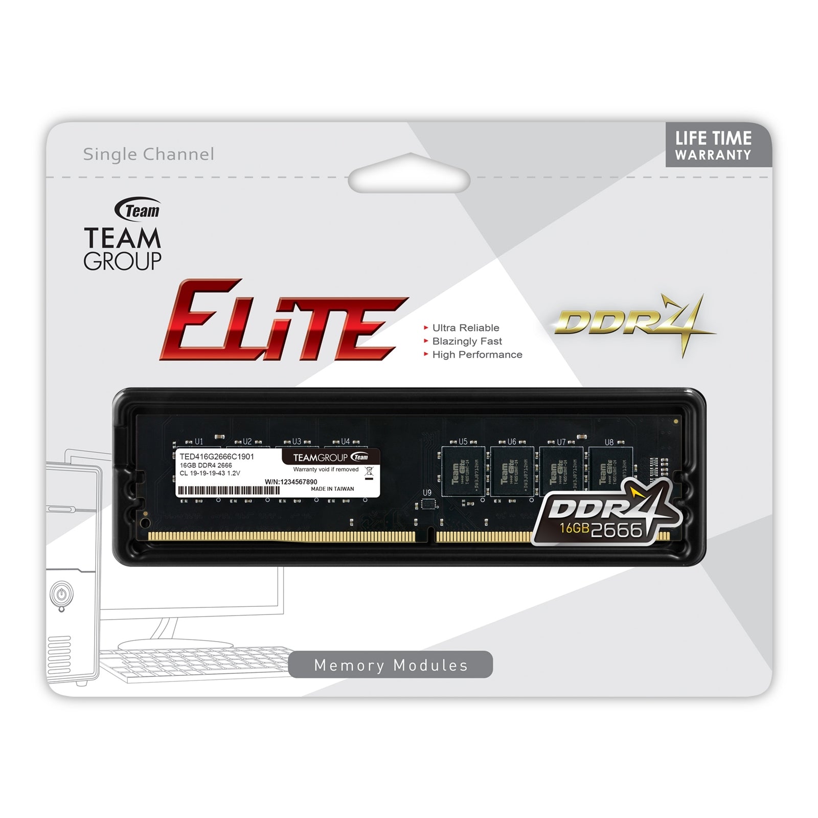 Team ELITE 16GB No Heatsink (1 x 16GB) DDR4 2666MHz DIMM System Memory - PC Gear UK