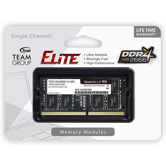 Team Elite 16GB No Heatsink (1 x 16GB) DDR4 2666MHz SODIMM System Memory - PC Gear UK