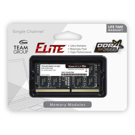 Team Elite 8GB No Heatsink (1 x 8GB) DDR4 2666MHz SODIMM System Memory - PC Gear UK