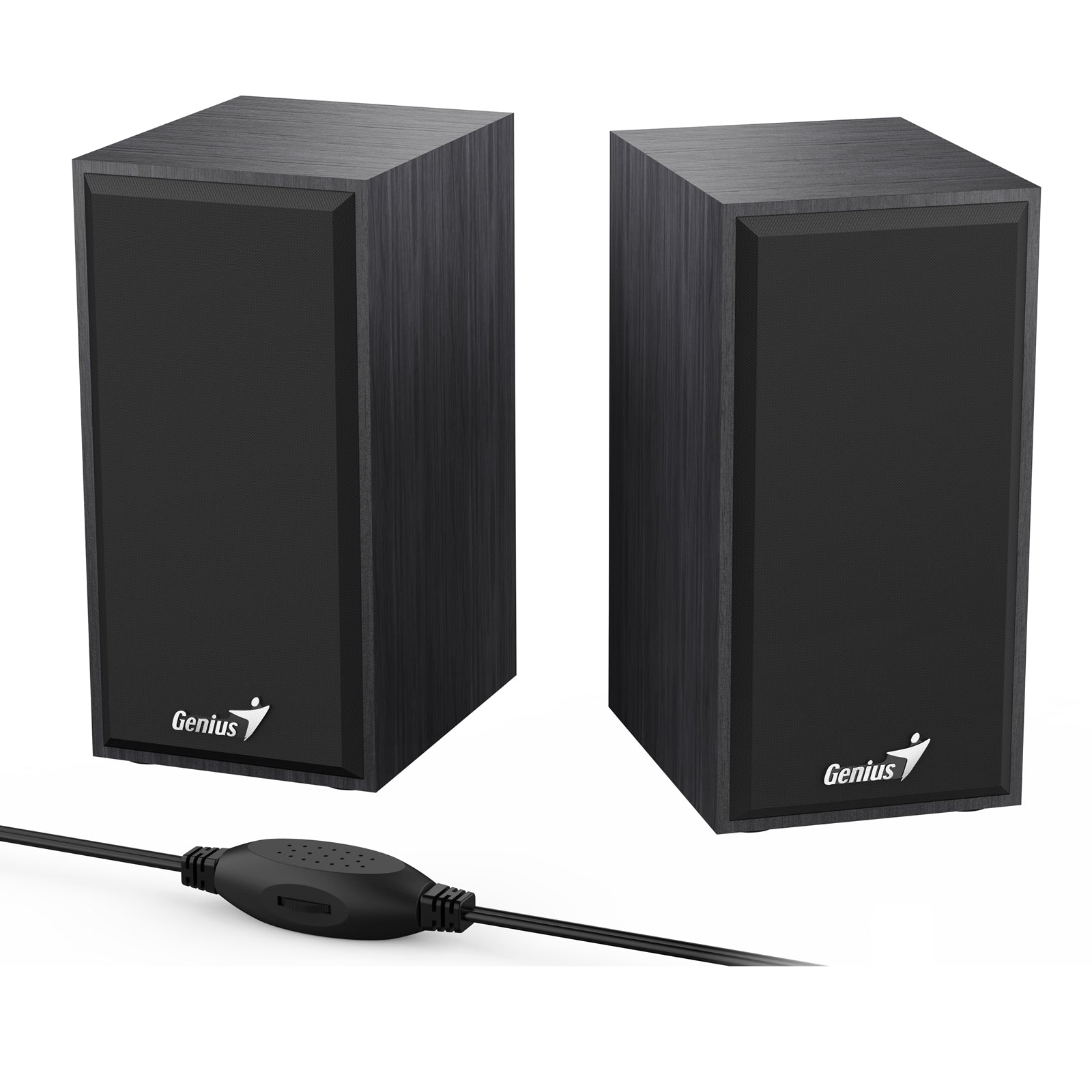 Genius SP-HF180 6W Wooden Desktop USB 2.0 Stereo Speakers with 3.5mm Audio Jack & Volume Control, Black - PC Gear UK
