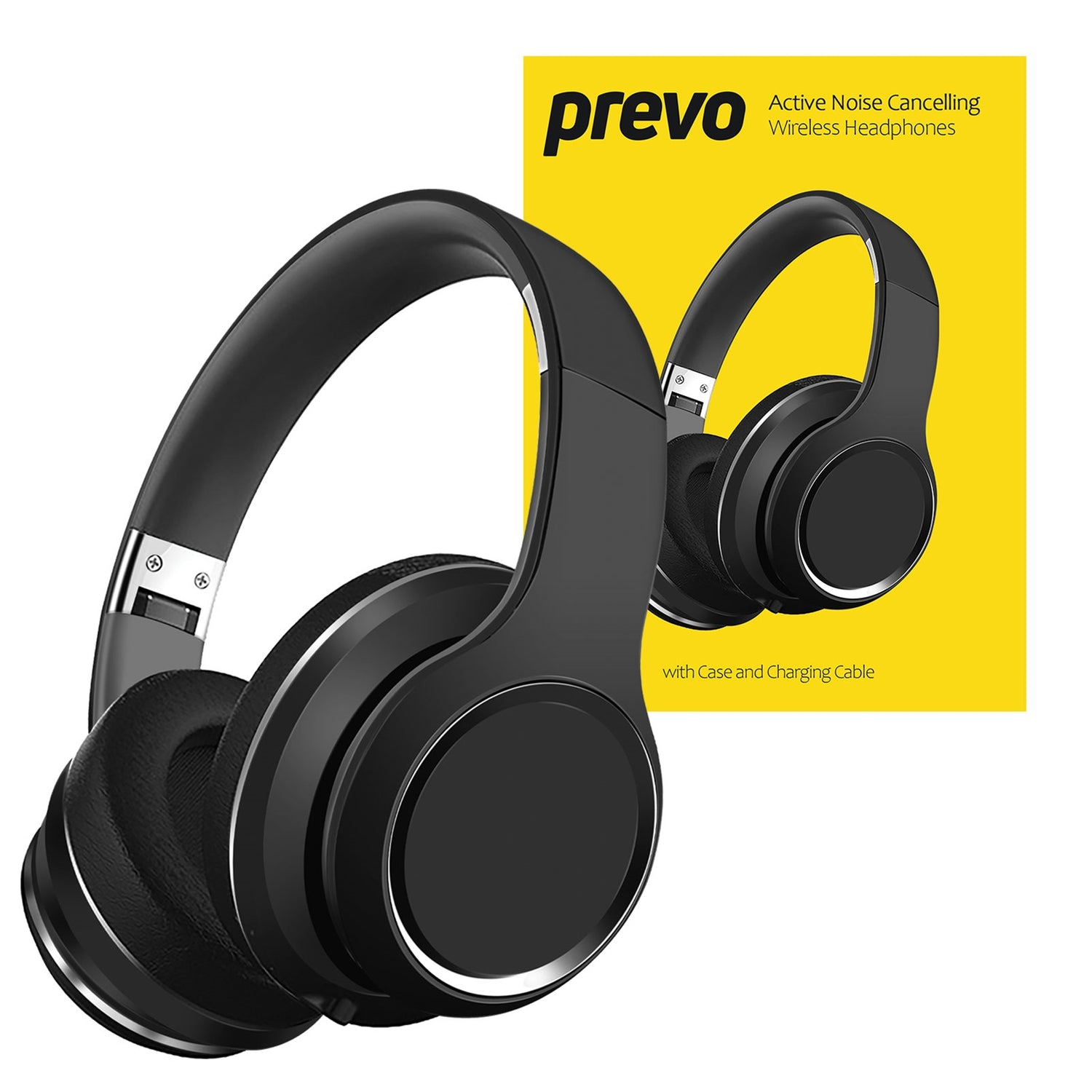 Prevo A6-ANC Active Noise Cancelling (ANC) Wireless Headphones with Bluetooth 5.4, True Wireless Stereo (TWS) Sound, Automatic Pairing & Handsfree Calls, with Case & Charging Cable - PC Gear UK