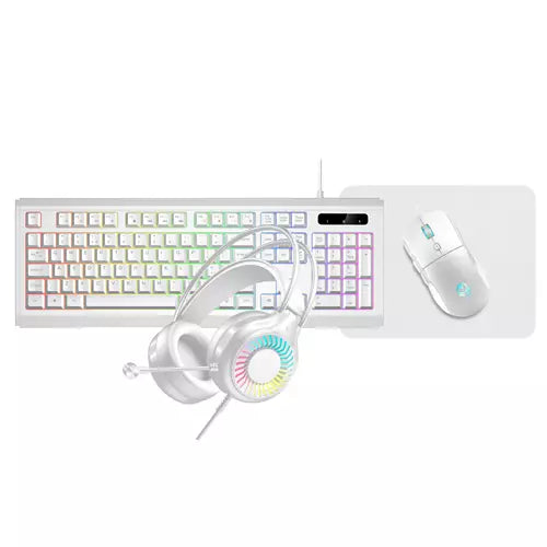 Vida Gamer 4-in-1 RGB Gaming Desk Kit - Keyboard, Mouse, Headset & Mat, White